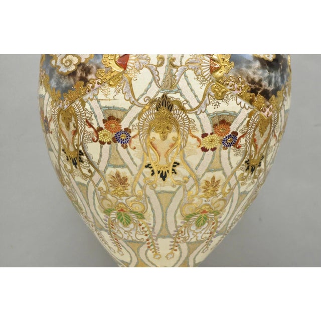 Chinoiserie Vintage 30" Japanese Royal Satsuma Hand Painted Porcelain Oriental Dragon Vase For Sale - Image 3 of 17