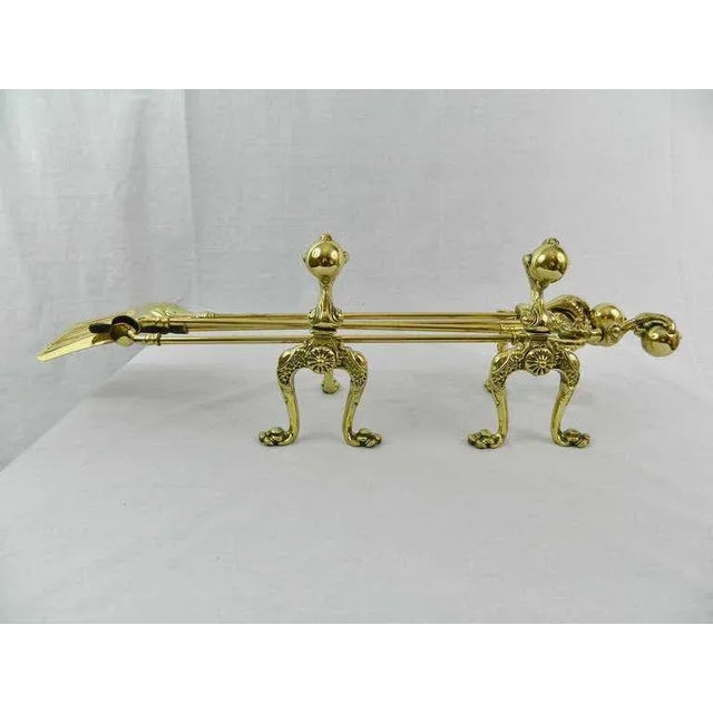 French French Brass Fire and Dog Irons or Fire Tools, 19th Century For Sale - Image 3 of 11