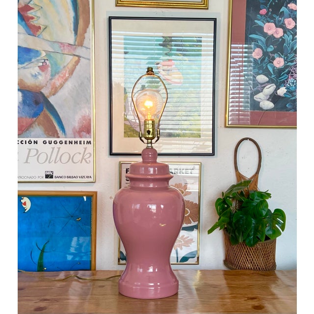 Hollywood Regency Vintage Pink Ginger Jar Table Lamp Base | Glossy Blush Ceramic Lamp | Hollywood Regency Palm Beach Decor For Sale - Image 3 of 12