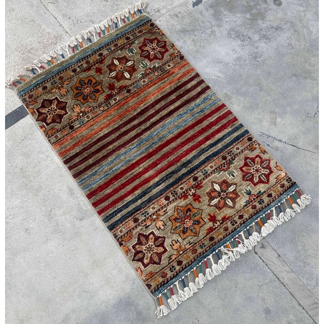 Tribal Hand-Knotted Tribal Geometric Wool Rug – 58"x87" For Sale - Image 3 of 18