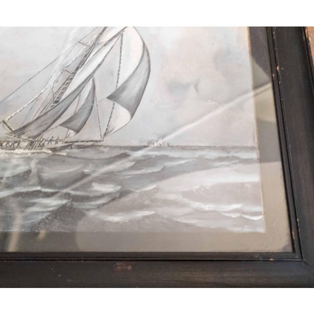 Glass 19th Century Oil Painting of America's Cup Yacht Race in Grisaille Palette For Sale - Image 7 of 17