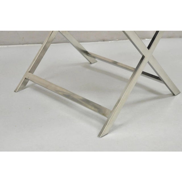Metal Late 20th Century Modern Chrome Frame X-Form Metal Curule Stool With Cowhide Upholstery For Sale - Image 7 of 7