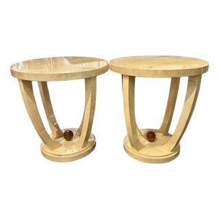 Pair of Italian Art Deco Style Creme Colored Lacquered Parchment Tables For Sale