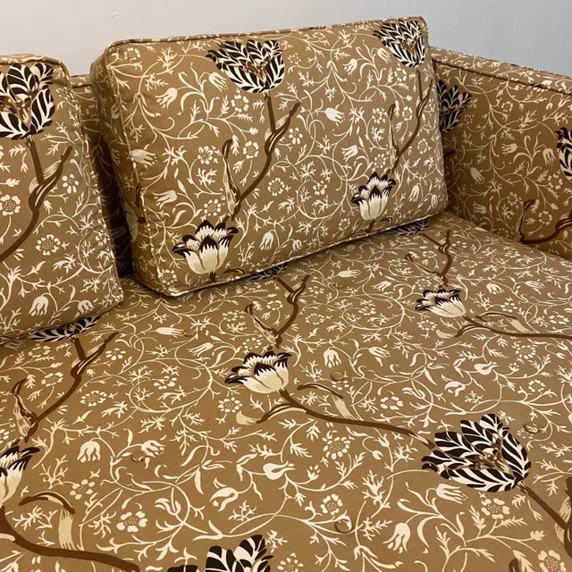 Metal Mid Century Modern Edward Wormley for Dunbar Sofa Recovered in William Morris Fabric Brass Legs For Sale - Image 7 of 10