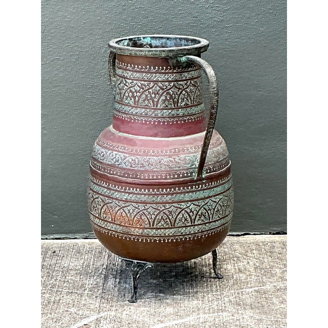 Vintage Engraved Copper Amphora Floor Vase For Sale - Image 10 of 12
