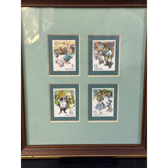 Celadon Adorable 1979 Custom Framed Literary British Stamps Nursery Decor For Sale - Image 8 of 10