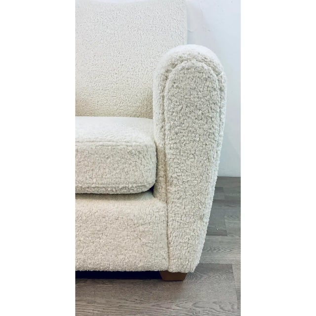 Original retail $3600, Stylish Modern Natural Faux Shearling Teddy Club Chairs Pair, light cream color, showroom floor sample