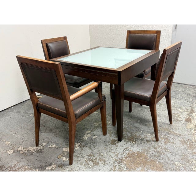 2010s Extendable Glass-Inset Dining Table + Four Chairs, Set of Five For Sale - Image 5 of 12