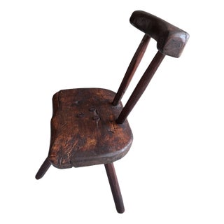 Three-Legged Wooden Stool with Backrest For Sale