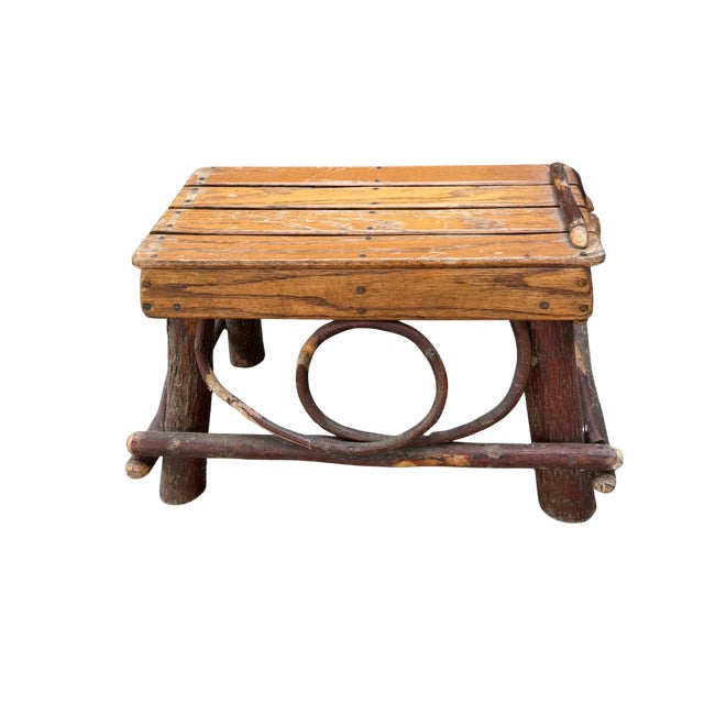 Brown Late 20th Century Handcrafted Rustic Hickory Twig Rocking Chair With Matching Footstool Adirondack Lodge Style For Sale - Image 8 of 18