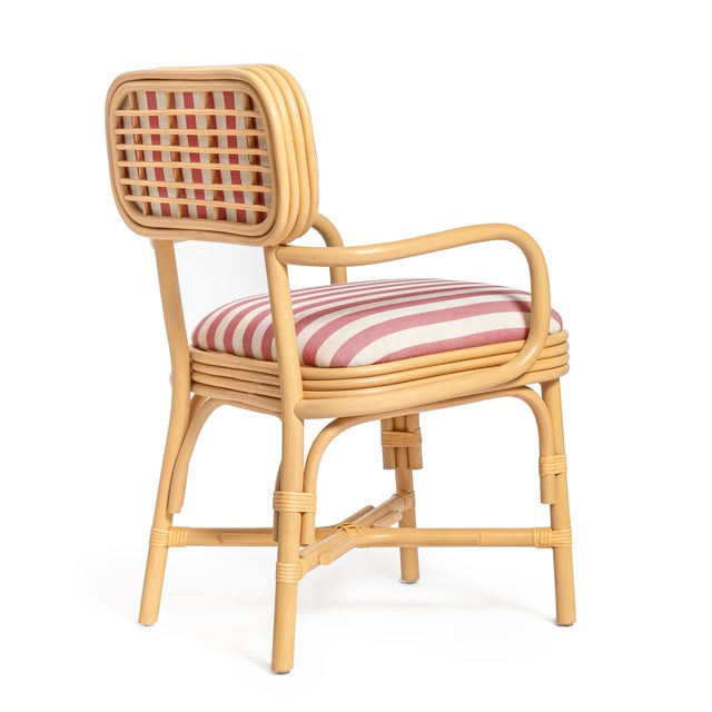 Boho Chic Dorine Striped Performance Linen & Rattan Dining Armchair, Cherry For Sale - Image 3 of 9