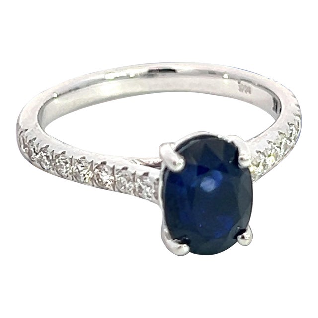 Natural Sapphire Diamond Ring 6.5 14k W Gold 2.35 TCW Certified For Sale