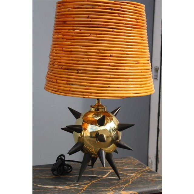 Wood Italian Table Lamps in Brass, Metal & Bamboo, 1950s, Set of 2 For Sale - Image 7 of 17