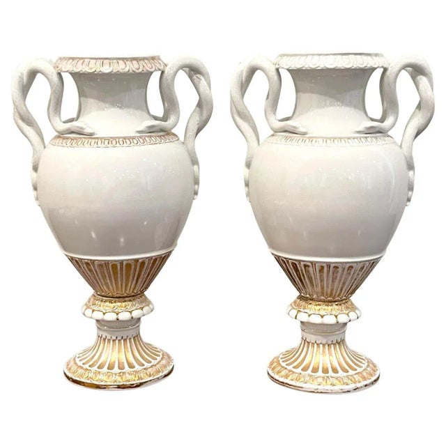 19th Century Meissen Gold & White Neoclassical Serpent Handled Vases - A Pair For Sale - Image 13 of 13