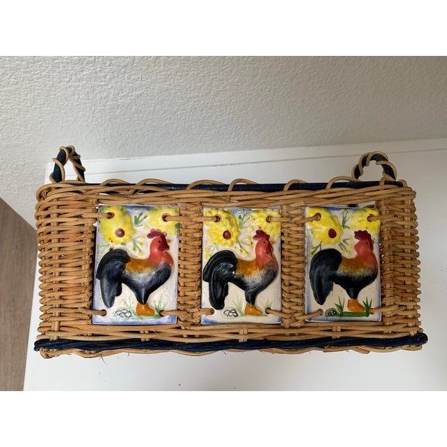 Wood Vintage Rustic Wood Sunshine Rooster Basket For Sale - Image 7 of 8