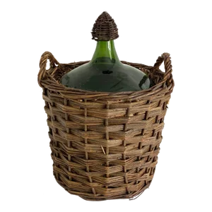 French Demijohn in Willow Double Handled Basket