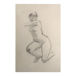 Jean-Louis Forain Pencil on Paper Drawing, Nude Woman Study Kneeling