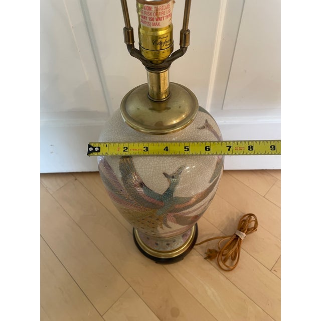 Vintage Frederick Cooper Hand-Painted Porcelain Peacock Lamp - Chinoiserie For Sale In Chicago - Image 6 of 12