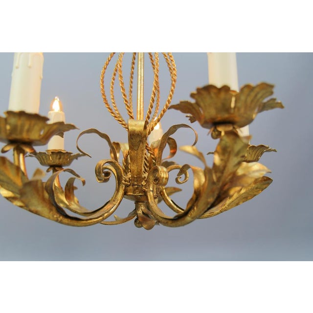 Metal Italian Hollywood Regency Style Five-Light Chandelier in Gilt Metal, 1970s For Sale - Image 7 of 18