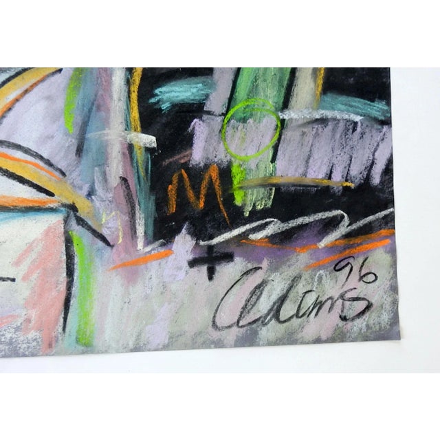 Abstract Expressionist pink, turquoise, yellow & black pastel on paper painting by Jerry Adams (20th-21st century) Texas ....