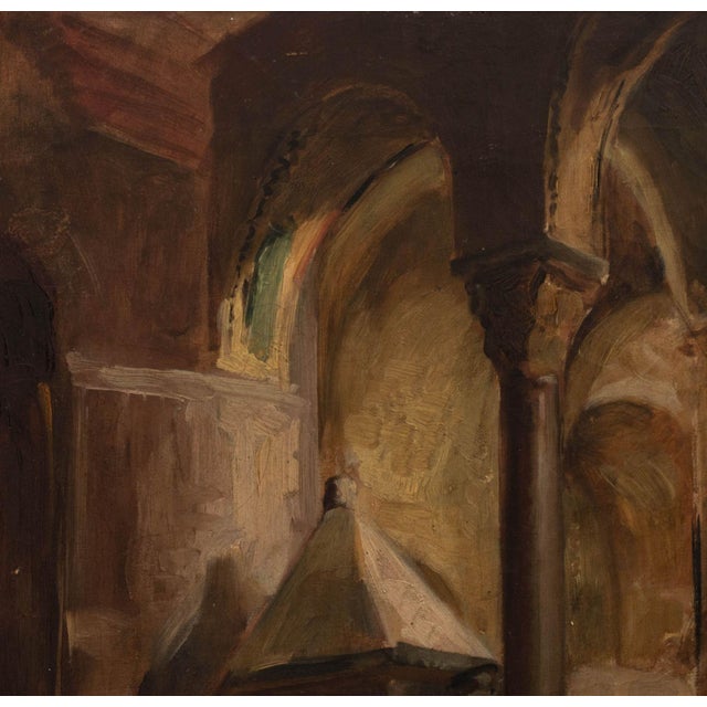 19th Century Italian Church Interior Oil on Canvas, 19th Century For Sale - Image 5 of 6
