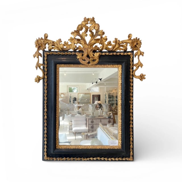 19th Century 19c Italian Antique Giltwood and Black Mirror For Sale - Image 5 of 5