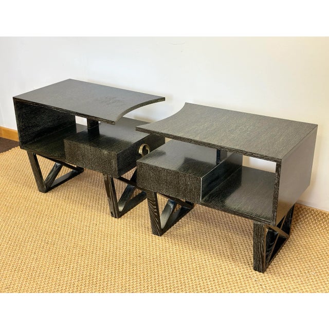 Dark Green Vintage Modern Cantilever Dark Green Cerused Nightstands or Side Tables – a Pair For Sale - Image 8 of 12