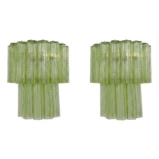 Green Murano Glass Tube Wall Sconces, 1990s, Set of 2 For Sale