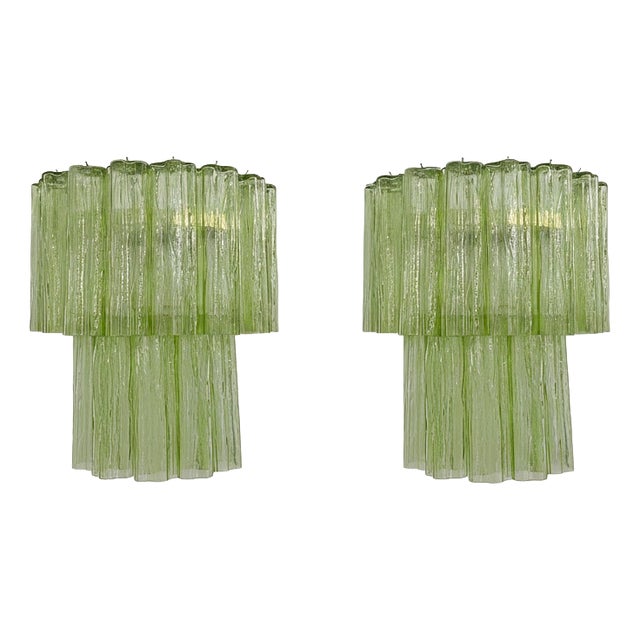 Green Murano Glass Tube Wall Sconces, 1990s, Set of 2 For Sale
