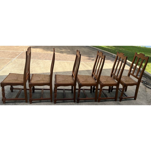 French Country Dining Chairs With Rush Seats - Set of 6 For Sale In Dallas - Image 6 of 10