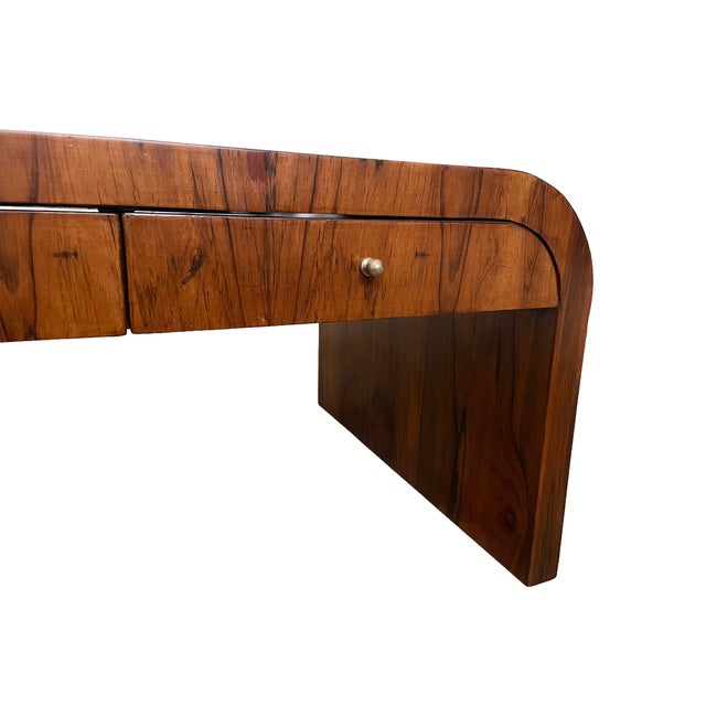 Early 20th Century Art Deco Brazilian Rosewood Veneer Waterfall Six-Drawer Coffee Table For Sale - Image 13 of 14