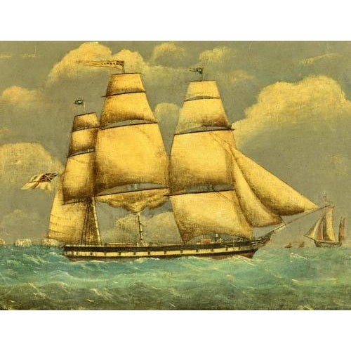 MARINE English School 19th Century "Sailing Ship Malabar". Oil on canvas, English school of the 19th century. Relined....