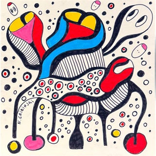 Tomorrow’s Skeleton — Nathalie Gribinski — Small Abstract Figurative Drawing (8 X 8 In, 2025) For Sale