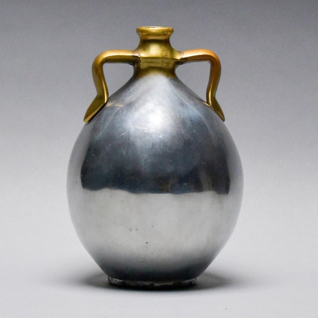 Silver Spanish Brutalist Aluminum + Brass Jug Handled Vase Attrib to Alfonso Marquez For Sale - Image 8 of 12