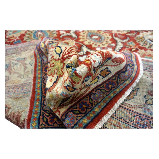 Antique Persian Sultanabad Wool 10x14 Tan, Red, Ivory & Blue Handmade Area Rug #1142147 For Sale - Image 9 of 10