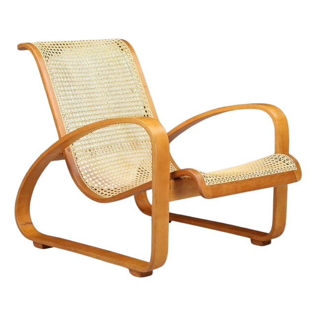 Mid-Century Modern Bentwood and Wicker Lounge Chair, Italy, 1960s For Sale
