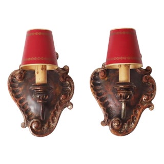 Baroque Wall Lights in Linden Wood, 1960s, Set of 2 For Sale