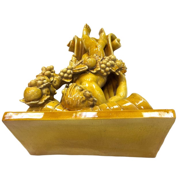 Early 20th Century Italian Baroque Revival Glazed Majolica Cherub Wall Bracket For Sale - Image 11 of 11