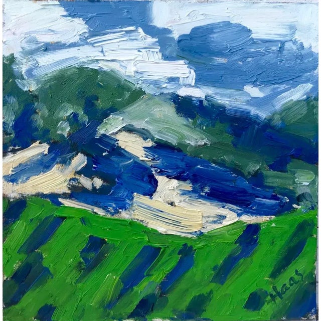 Modern Abstract Vineyard (6″×6″, Original Oil on Masonite) For Sale