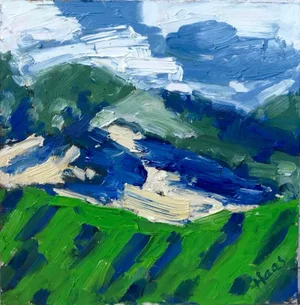 Modern Abstract Vineyard (6″×6″, Original Oil on Masonite)