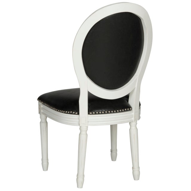 2020s 19''H French Brasserie Leather Oval Side Chair With Silver Nailheads in Black & Cream - a Pair For Sale - Image 5 of 7