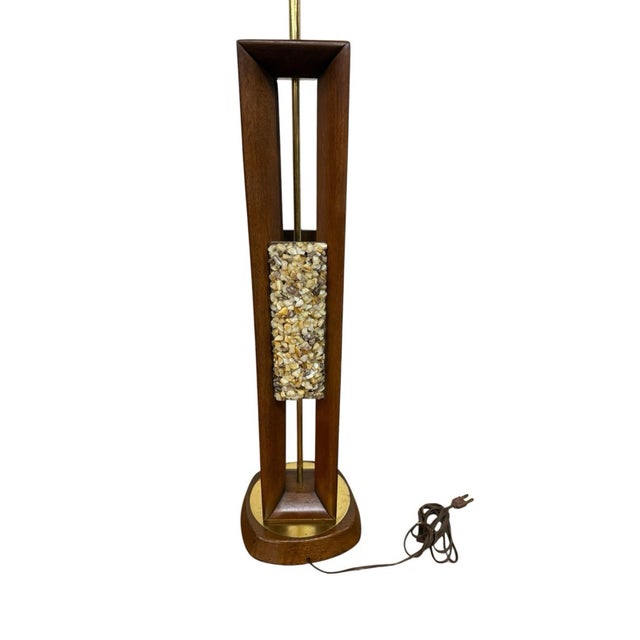 Brown 1960s Mid-Century Modern Walnut Brass Sea Shell Table Lamp W/Original Drum Shade For Sale - Image 8 of 13