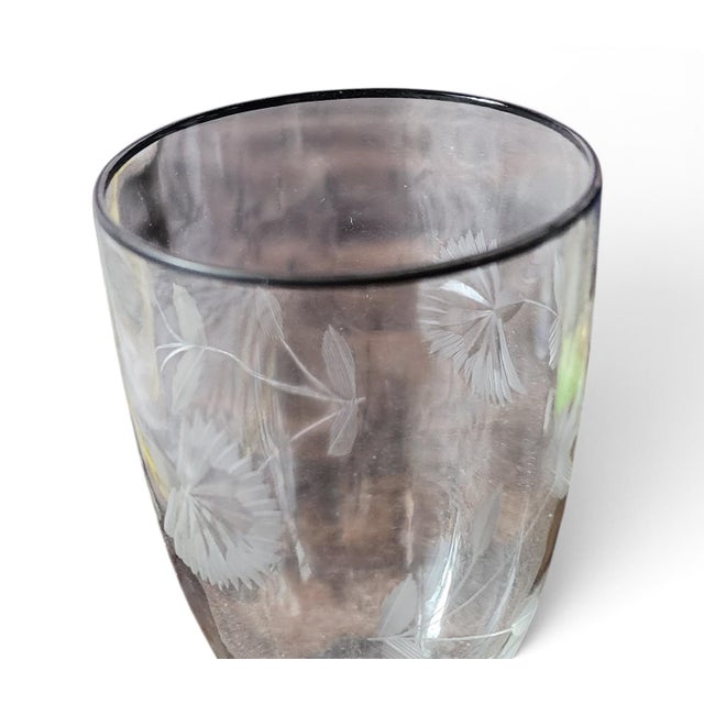 Set 5 Vintage Black Footed & Rimmed Etched Crystal Glass Stemware Juice Glasses. 1930s For Sale - Image 4 of 8