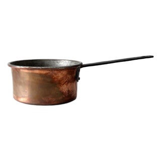 Antique Copper Saucepan With Iron Handle For Sale