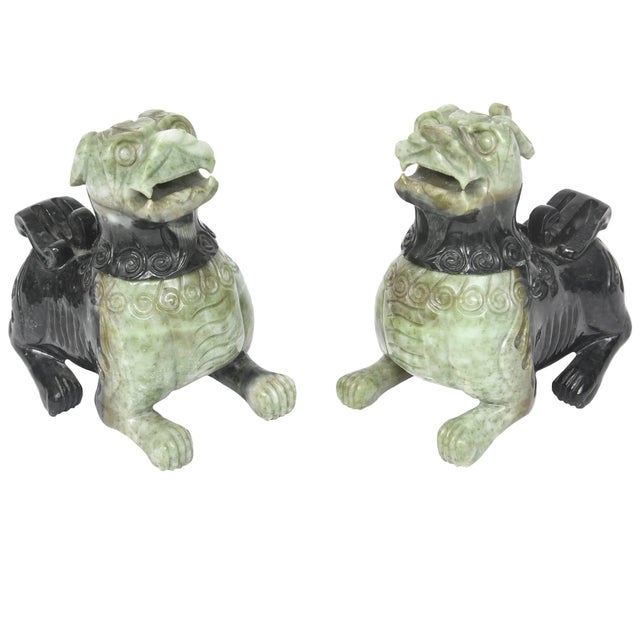 20th Century Chinese Carved Green Jade Foo Dogs a Pair Chairish