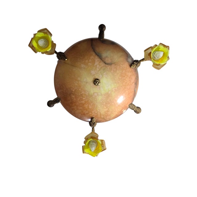 Metal Antique Neoclassical Amber /Honey Alabaster, Gilt Bronze Chandelier W-Griffin Mounts For Sale - Image 7 of 18