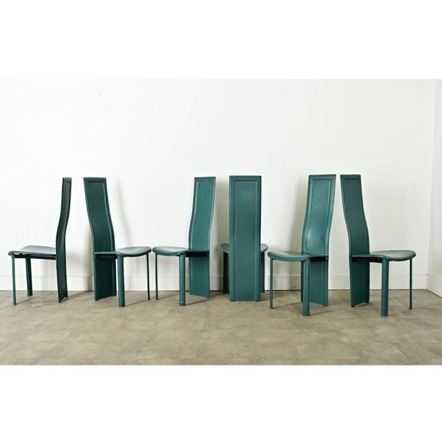 Vintage Italian Turquoise Leather Postmodern Dining Chairs - Set of Six For Sale - Image 12 of 12