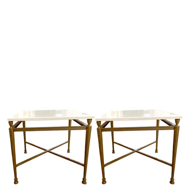 Jerome Side Tables in Reed Brass Finish by Michael Taylor, Set of 2 For Sale - Image 4 of 4