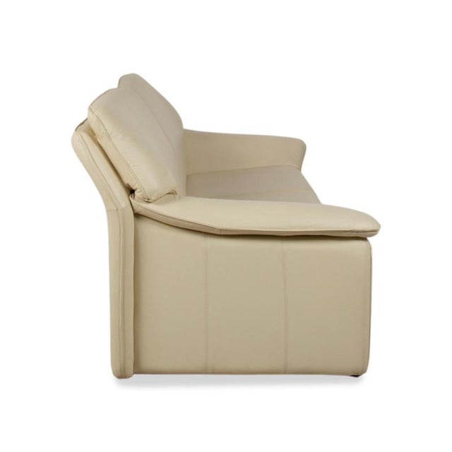 Lauser Atlanta Leather Three-Seater Beige Cream Sofa Couch For Sale - Image 10 of 13
