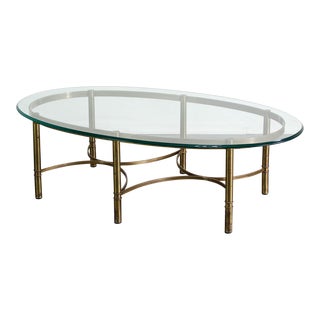 Mid Century Oval Shaped Brass Coffee Table, Hollywood Regency Table, Brass Coffee Table For Sale